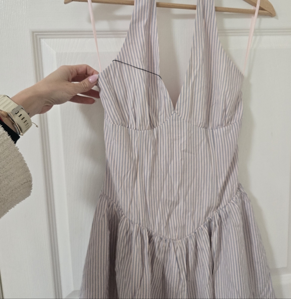 More To Come Revolve Davina Halter Neck Mini Dress In Nude Stripe New Size XS - Picture 5 of 8